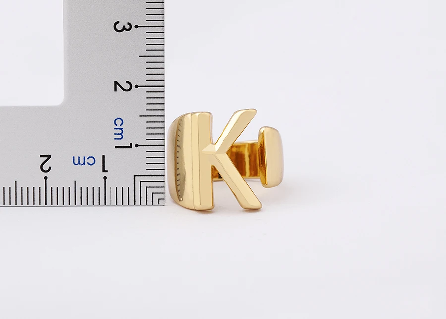 Trendy Hollow A-Z Letter Gold Color Adjustable Opening Ring Initials Name Alphabet Female Chunky Wide Party Wedding Jewelry