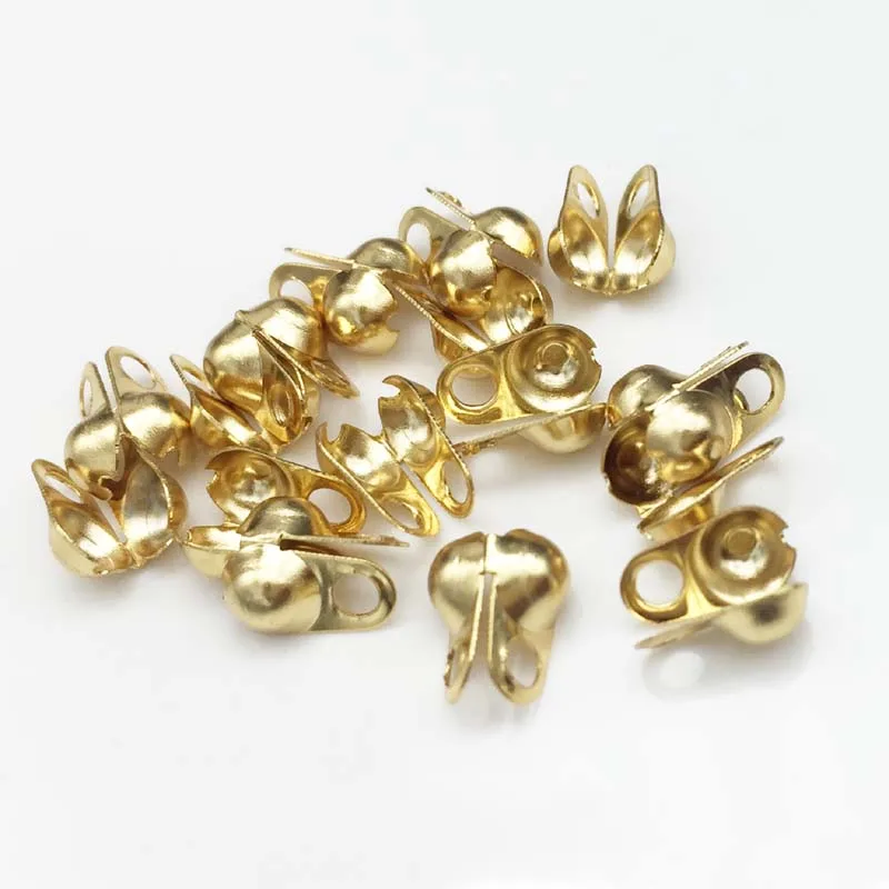 

50pcs/lot Gold Tone Color Calottes End Crimps Beads Tips 8x4mm 316L stainless steel jewelry finding