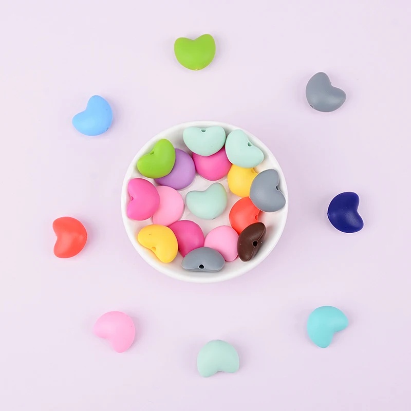 LOFCA 10pcs Heart Shape Loose Silicone Beads Baby Teether Toy Soft Chew Teething BPA Free Teething Beads Charms Newborn Nursing