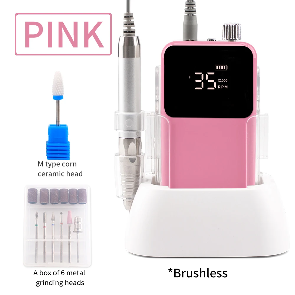 Rechthoek Desktop Draadloze Basis Borstelloze Nagelboormachine 35000 Rpm Boor Elektrisch Voor Manicure Pedicure Oplaadbare Batterij - afbeelding 1