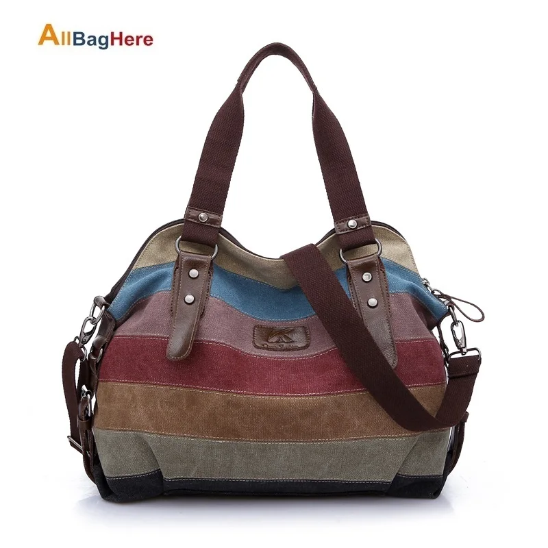 New Rainbow Colorblock Canvas Bag Urban Fashion Trends Female Bags Contrast Color Travel Shopping Single Shoulder Messenger Bags