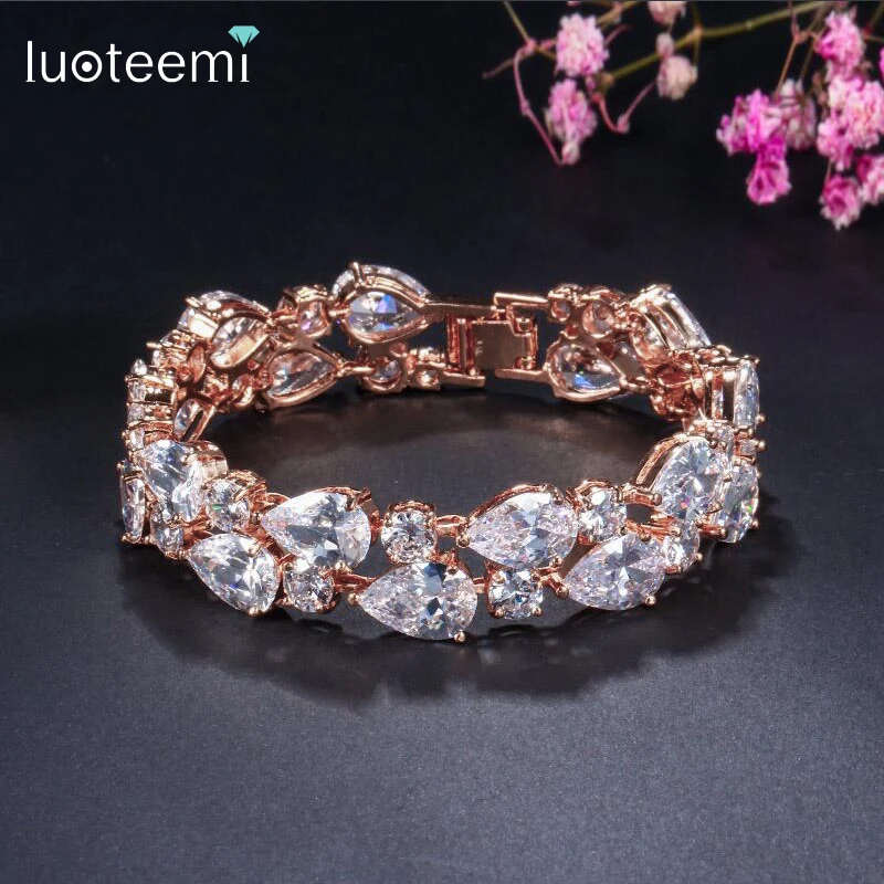 LUOTEEMI Designer Multiple Color Crystal Large Mona Lisa Bijoux Bracelet Bangle Clear Zircon Bracelet Femme Chic Fashion Jewelry