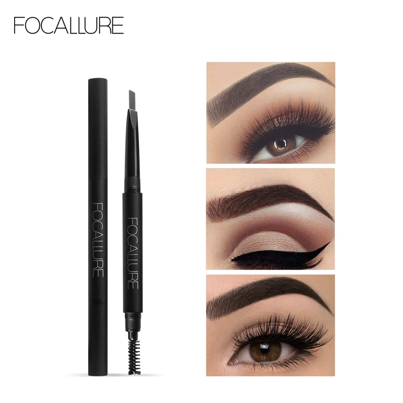 Focallure Waterproof Eyebrow Pencil Black Brown Gray 3 Color Eye Brow Pen with Brush Professional Eyebrow Enhancer