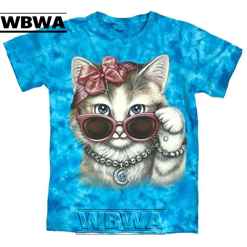 Flower cat pattern 3D printing T-shirt for boys and girls summer street wear O-neck short-sleeved top 3D style casual T-shirt 21