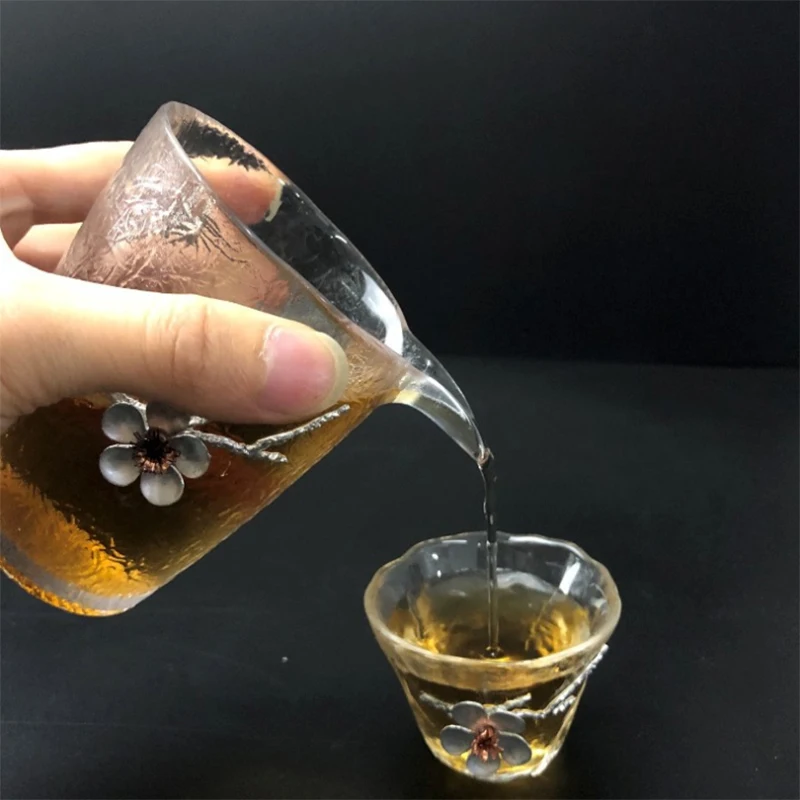 Japanese Tin glass Flower justice teacups unsophisticated and vivid shapes kungfu tea cup thicken tea-set for home tea tasting