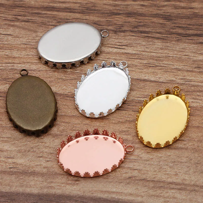 

100pcs Blank Pendant Base Oval Crown Bezel tray with Loop Cameo Cabochons Dangle Earrings Supplies Settings DIY Jewelry Findings