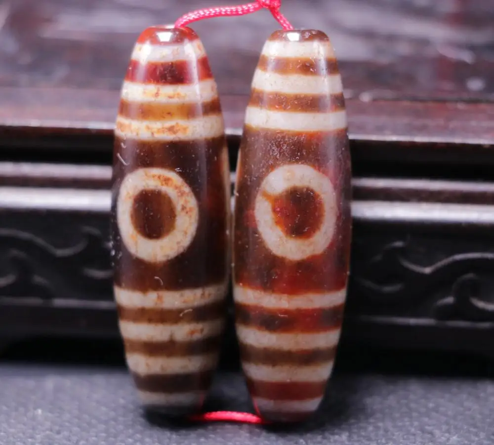 

Collectible Treasure Talisman LKbrother Sauces A Pair of Magic Power Tibetan Old Agate 5A 1 Eye Peak dZi Bead Pendant Amulet LK