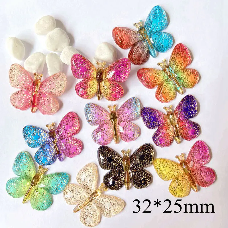 10Pcs Mixed Butterful Cabochon Scrapbook Headwear Bow Decor Jewelry Ring Making Hair Clips Embellishments Accessories