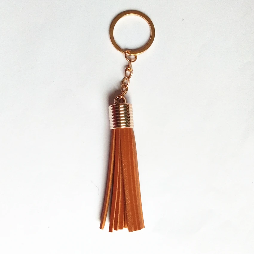 KC Gold Leather Tassel Key Chain Long PU Leather Key Ring Cute Pendant Bag Charming Car Holder Personality Gifts