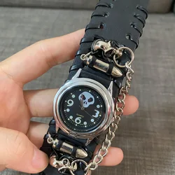 Men's Watch Casual Leather Black Skull Quartz Clock Men's Personality Sports Wrist Watch Gift Relogio Masculino