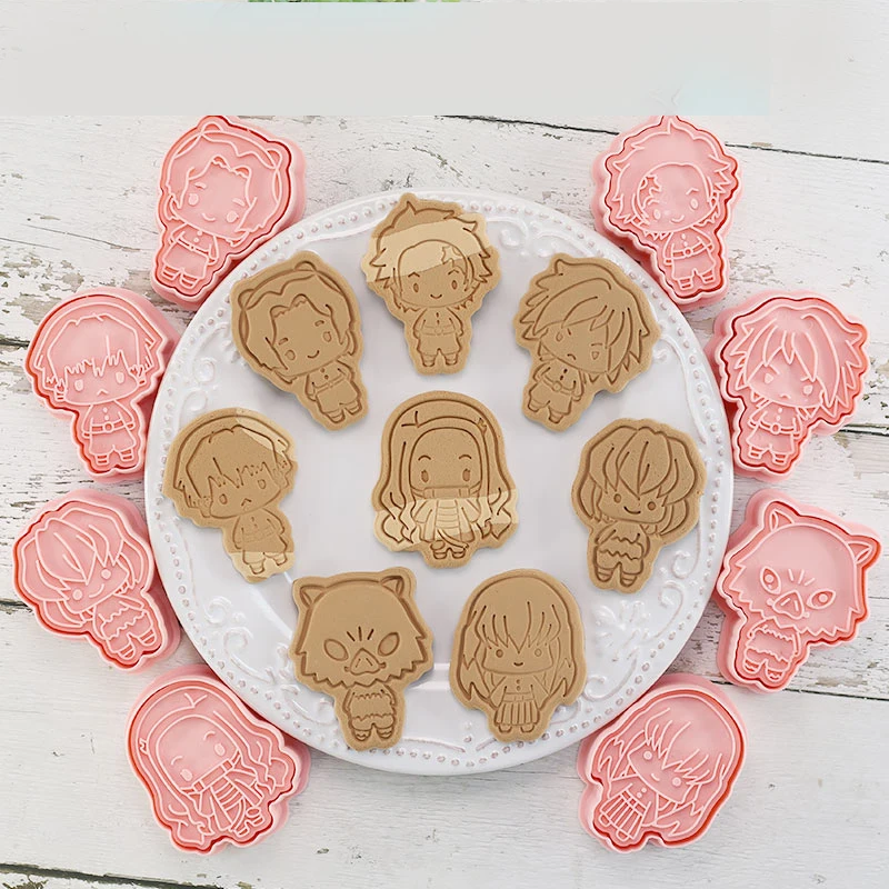 8pcs/set Anime Demon Slayer Cookie Cutters Kamado Nezuko Biscuits Molds Plastic Baking Mould Cookie Tools Cake Decorating Tools