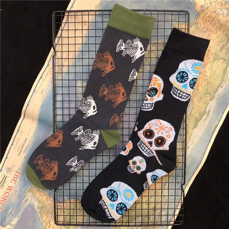 

Adult Crew Cotton Socks Piranhas Piranha Skeleton Bone Human Skull Skulls INNCH OFFICIAL Original Design 2021 Street Fashion Sox