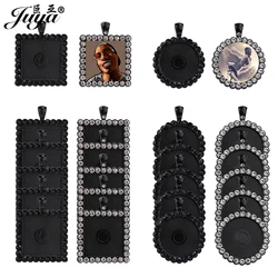 20PCS Black Rhinestone Pendant Base 25mm Alloy Cabochon Tray For Necklaces Keychains DIY Jewelry Making Components Findings