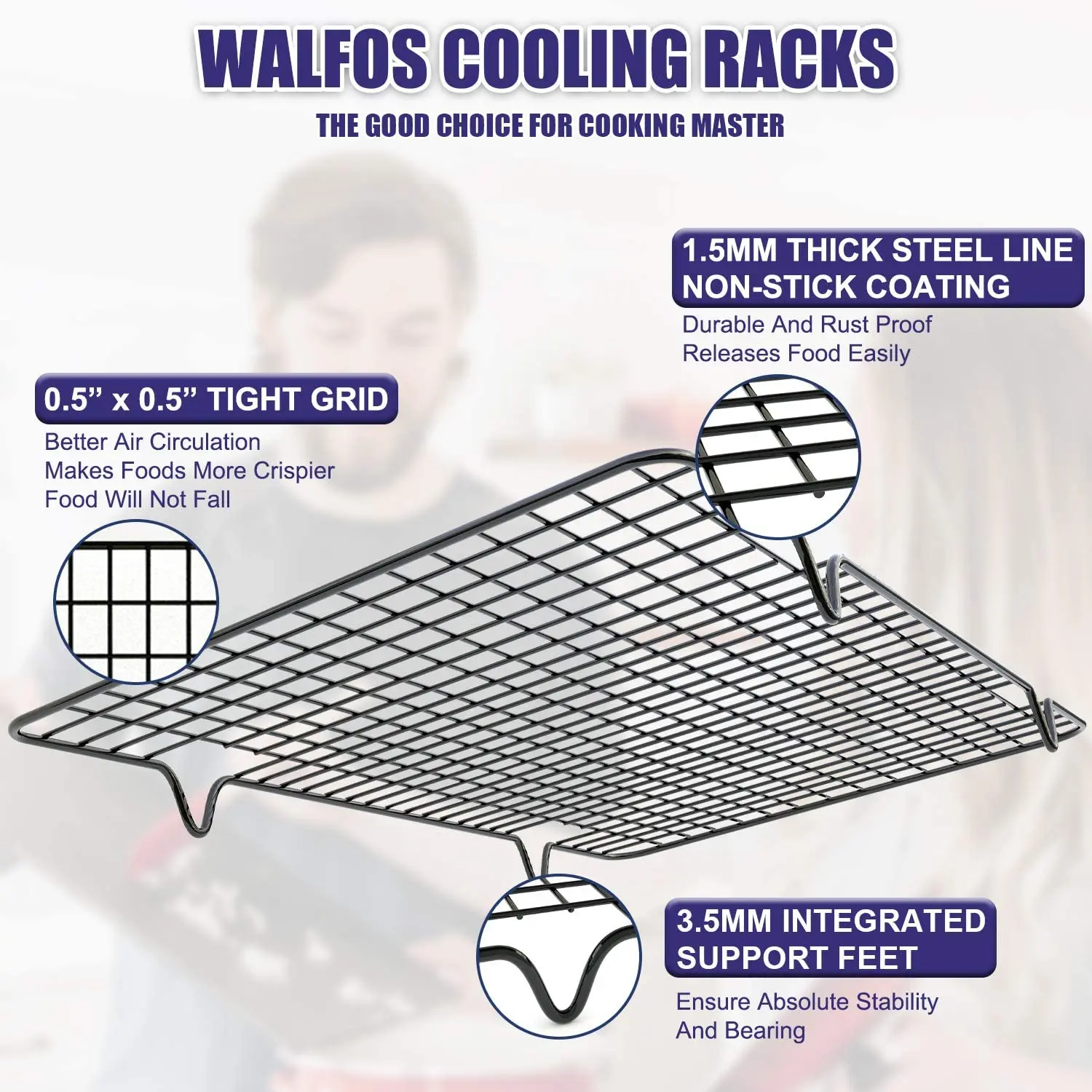 WALFOS Stainless Steel Nonstick Cooling Rack Grid Baking Tray Shelf Biscuit Cookie Pie Bread Cake BBQ Grill Barbecue Rack Holder