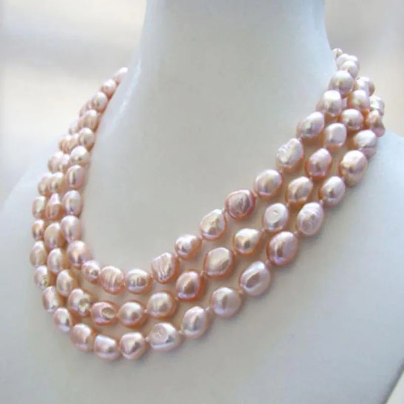 

Hot sell Noble- 3 strands nature PINK baroque freshwater pearl necklace