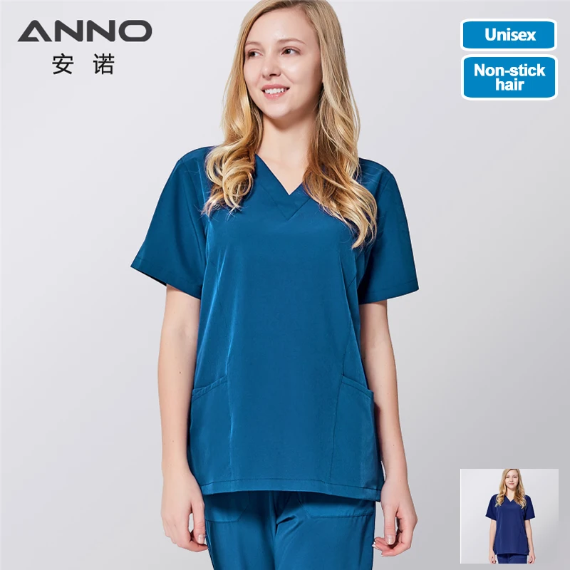 ANNO Elastic Scrubs Set Nursing Spandex Clinics Suit Unisex Non sticky hair Pet Hospital Clothing  Nursing Uniforms