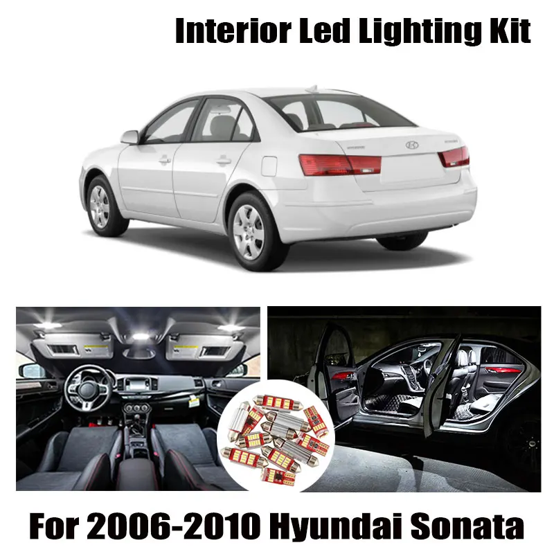 11 Bulbs White LED Car Light Interior Package Kit For 2006-2009 2010 Hyundai Sonata Map Dome Courtesy Trunk License Plate Lamp