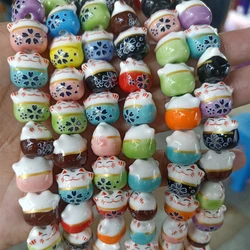 50 Stuks Mix Kleur Hand Geschilderd Lucky Cat Keramische Kralen 13X14MM Losse Fortuin Kat Keramiek Spacer Bead Voor Sieraden Maken diy