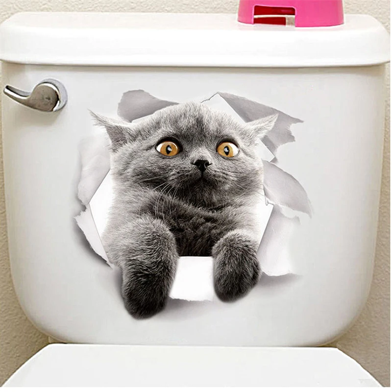 Autocollants de toilettes en 3d, trous vifs, amusants, pour chat, chien, décoration de la maison, Stickers muraux, mignons, chaton, chiot, animaux de compagnie, Diy bricolage
