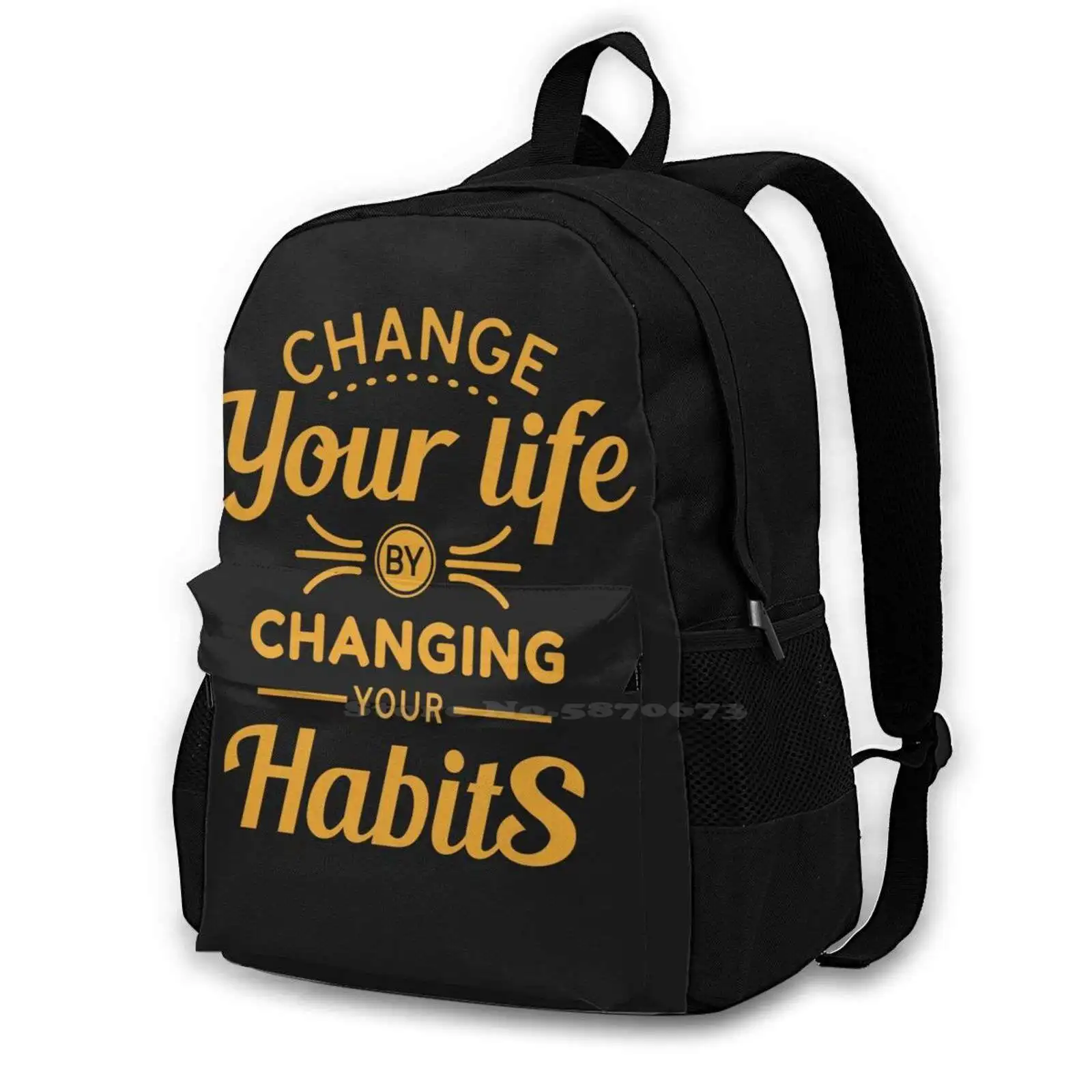 Change Your Life By Changing Your Hot Sale Schoolbag Backpack Fashion Bags Change Your Life Typography Gold Yellow Quotes