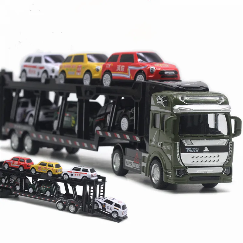 1:48 alloy pull back double-decker transport truck model,high simulation trailer toy,exquisite workmanship,free shipping