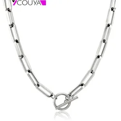 Stainless Steel Long Rectangular Link Necklace Chain Toggle Pendant Necklace For Women Men T Bar Choker Necklace Punk Necklace