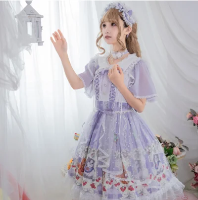 Kawaii mädchen gothic lolita op cos Prinzessin tee party süße lolita kleid vintage oansatz spitze bowknot nette druck viktorianischen kleid