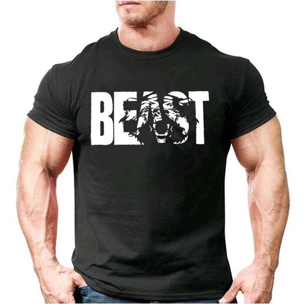 Beast Mode T-shirt Men Athletic Tops Bodybuilding Gym Fitness Shirts Good Quality Pure Cotton Tee