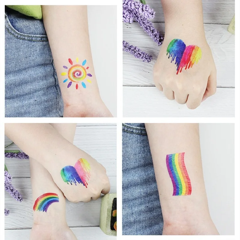 Juego de pegatinas de colores del día del orgullo, tatuaje temporal multicolor, impermeable, LGBT, arte corporal, desechable, temporizador, 20