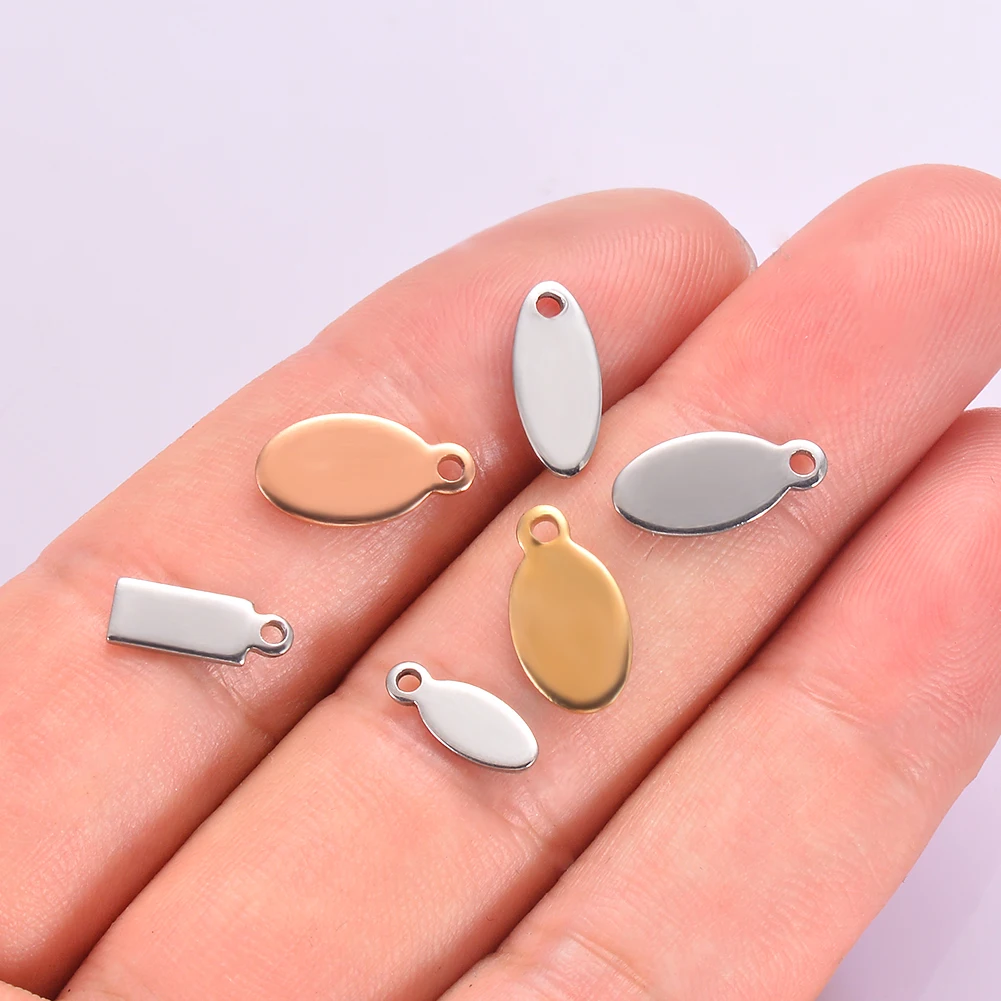 50 stücke Silber/Gold/Rose Gold-Ton Edelstahl Blank Oval Stanzen Tags ID Halskette Schmuck Tag für logos Nicht Schalten sie Farbe – Detail 1
