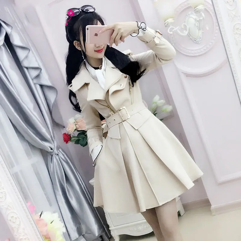 Women Trench 2024 Spring Autumn Windbreaker Beige British Coat Slim New Solid Color