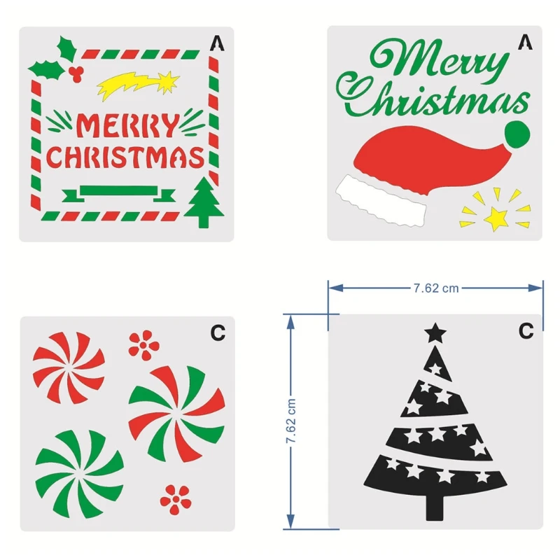 24pcs Small Christmas Drawing Templates Set Resuable DIY Graffiti Stencil 3 x 3 for Home Classroom Wall Door Decorations