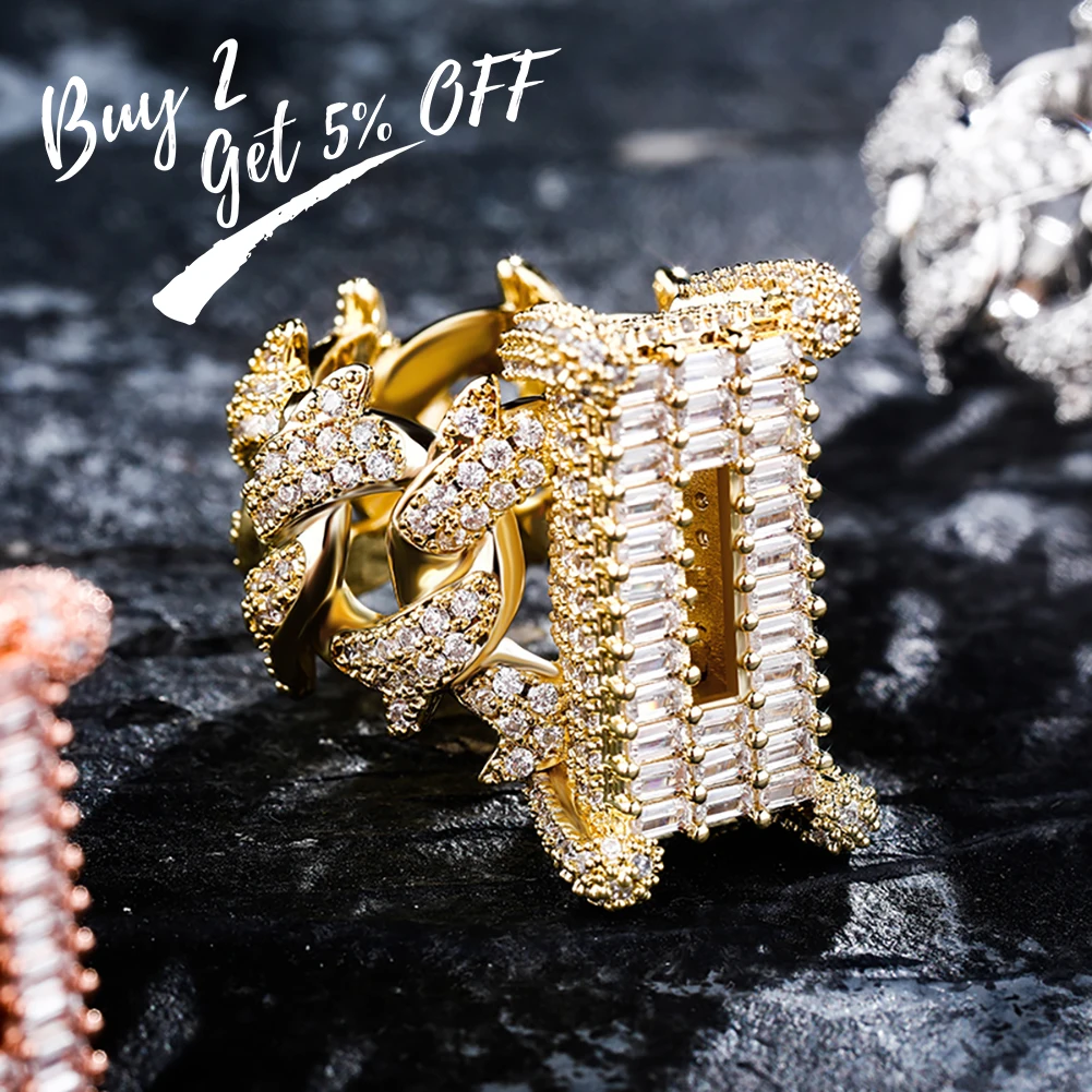 TOPGRILLZ NEW Luxury Baguette Zircon Clustered Band Ring Iced Out Micro Pave CZ Set Stones Hip Hop Fashion Jewelry Gift For Men
