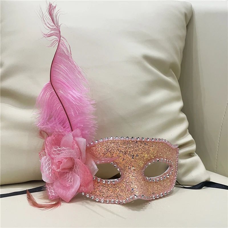 Half Face Feather Eye Mask for Adult, Lace Princess Fairy Mask, Halloween Masquerade Mask