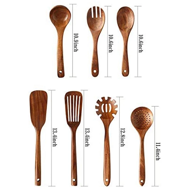 Thailand Teak Natural Wood Tableware Spoon Ladle Turner Long Rice Colander Soup Skimmer Cooking Spoons Scoop Kitchen Tool Set