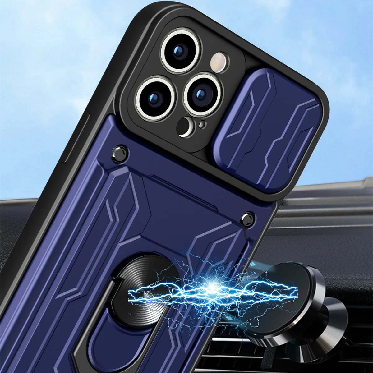 Hidden Slide Card Slot Lens Protective Case For iPhone 17 16 15 14 13 Pro Max 12 11 XR XS MAX 8 7 Plus SE 2022 Magnet Ring Cases
