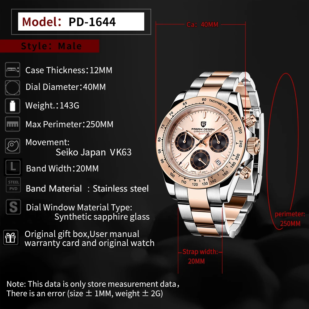 PAGANI DESIGN Automatic watch men Stainless steel men chronograph waterproof Sports clock luxury fashion wristwatch Japan VK63