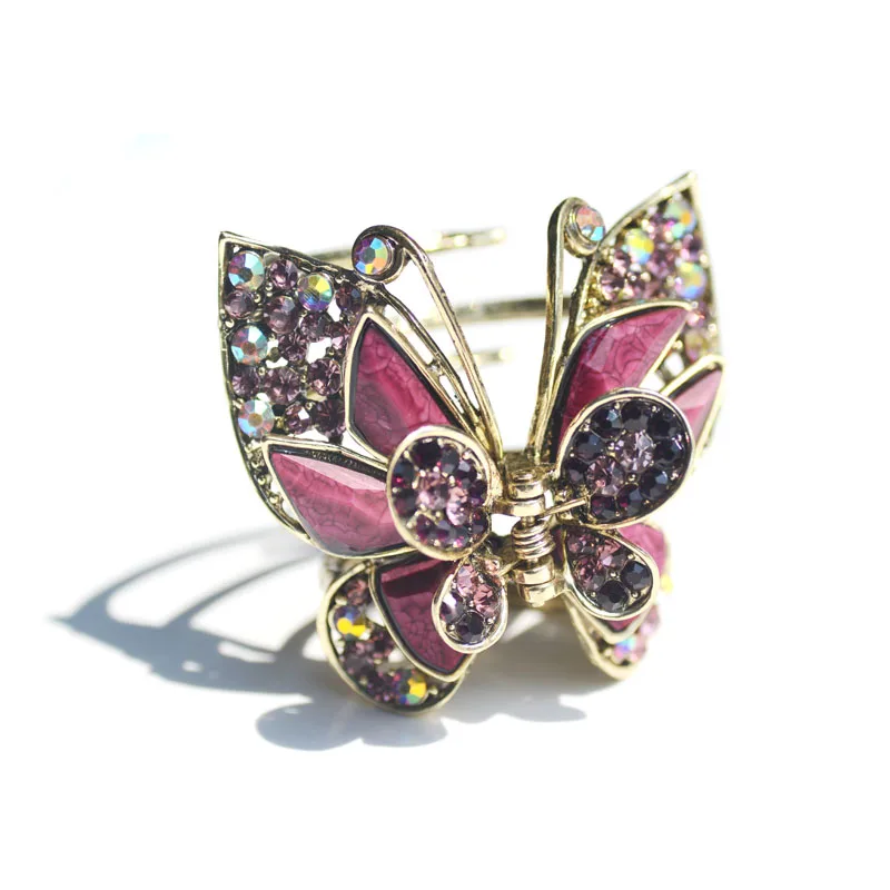 Morkopela Vintge Butterfly Hair Clip Rhinestone Hair Claw Crab Women Banquet Metal Hair Accessories Jewelry