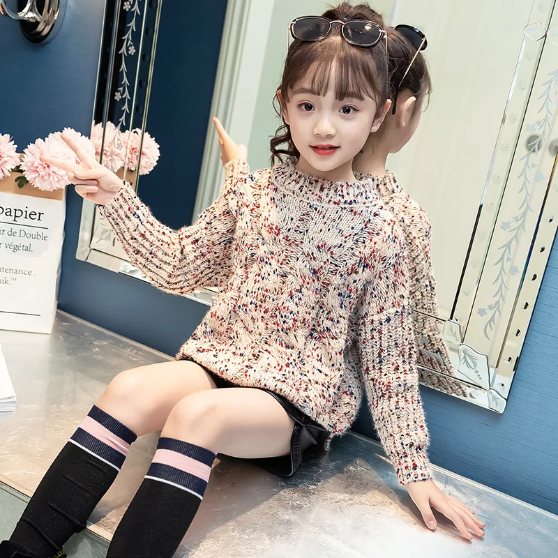 Special Offer Girls Elegant Knitted Sweater Children's Stripe Embroidered Knitwear Kids Fashion Twist Mixed Color Pullovers P292