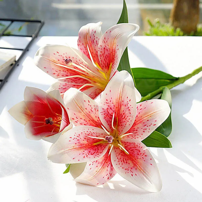 3D printing Lily branch real looking Artificial Flowers for home Wedding Decoration white fake Flowers garden decor flores