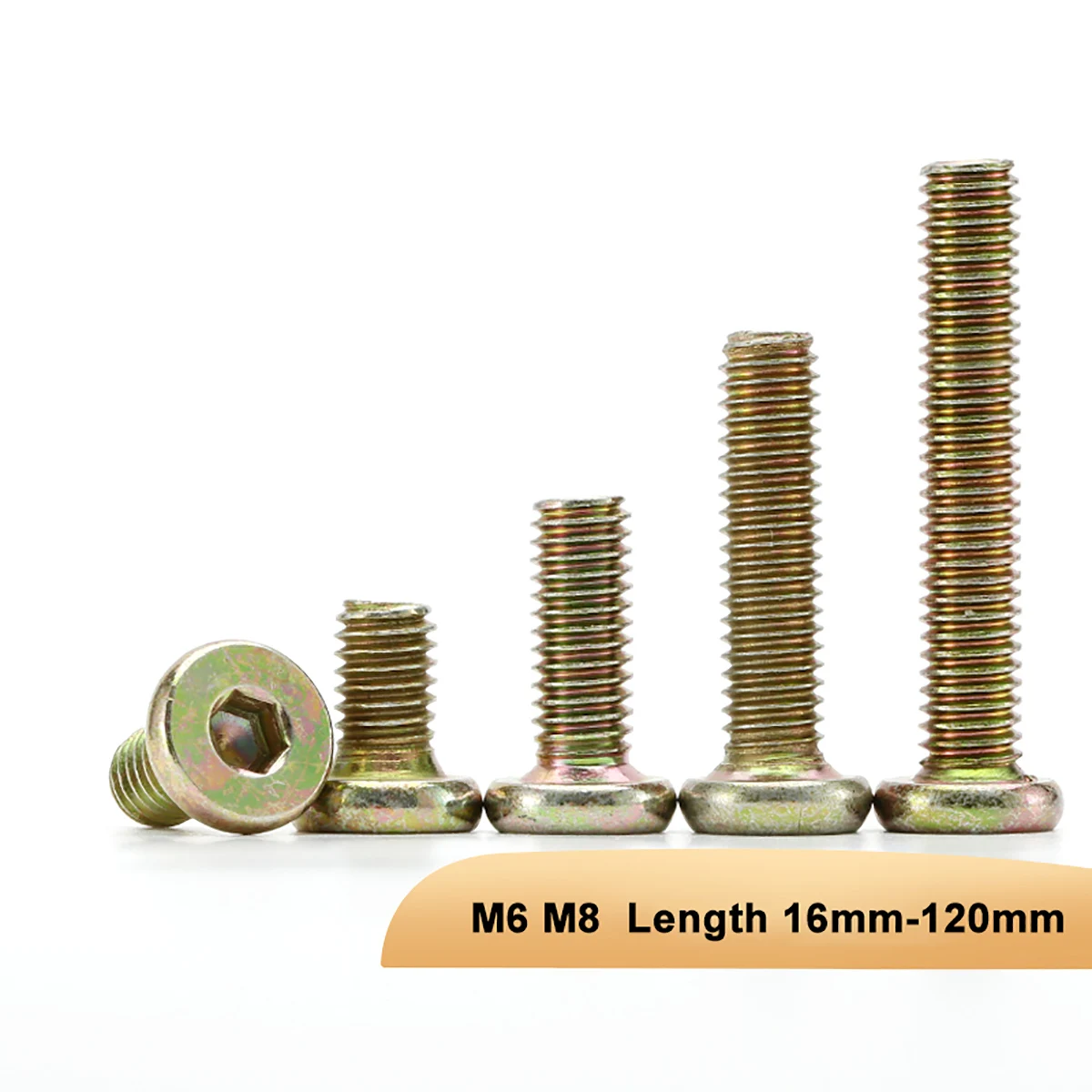 

5PCS M6 M8 Color Zinc plated Steel Hex Hexagon Socket Screws Flat Wafer Head Allen Bolts Furniture Screw Length 16-120mm