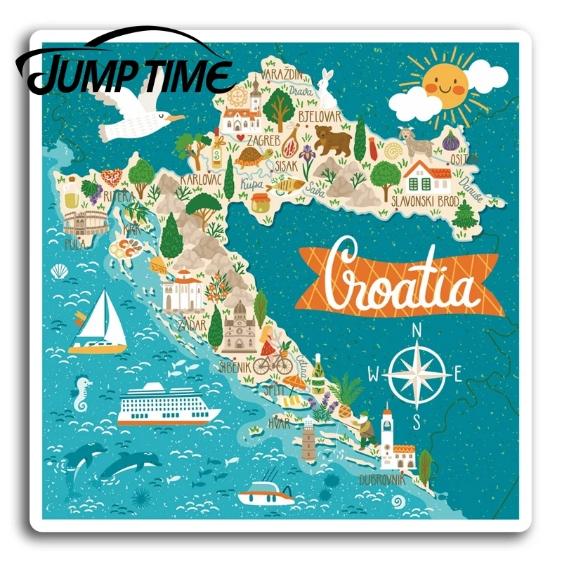 Jump Time for Croatia Map Travel Vinyl Stickers Sticker Laptop Luggage Gift Car Decal Window Wiper Trunk Car Styling