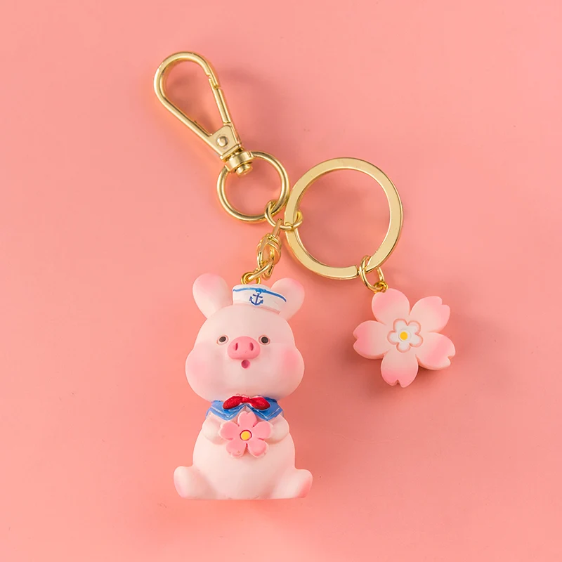 Imagem -05 - Resina dos Desenhos Animados Rosa Porco Metal Chaveiro Sakura Pingente Bonito Bolsa Chaveiro Carro Jóias Cordão Masculino Feminino Casal Acessório Kawaii Presente