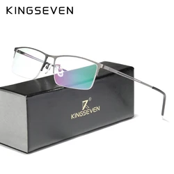 KINGSEVEN Titanium Alloy Optical Glasses Half-frame Men 2023 Square Myopia Prescription Metal Semi-rimless Thick Glasses Eyewear