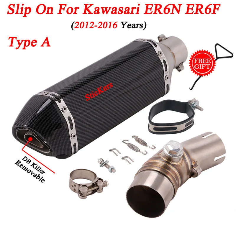 Slip On For Kawasaki ER6N ER6F 2012 - 2016 Motorcycle Exhaust Muffler Escape Modified Motorbike Middle Connection Link Pipe 51mm