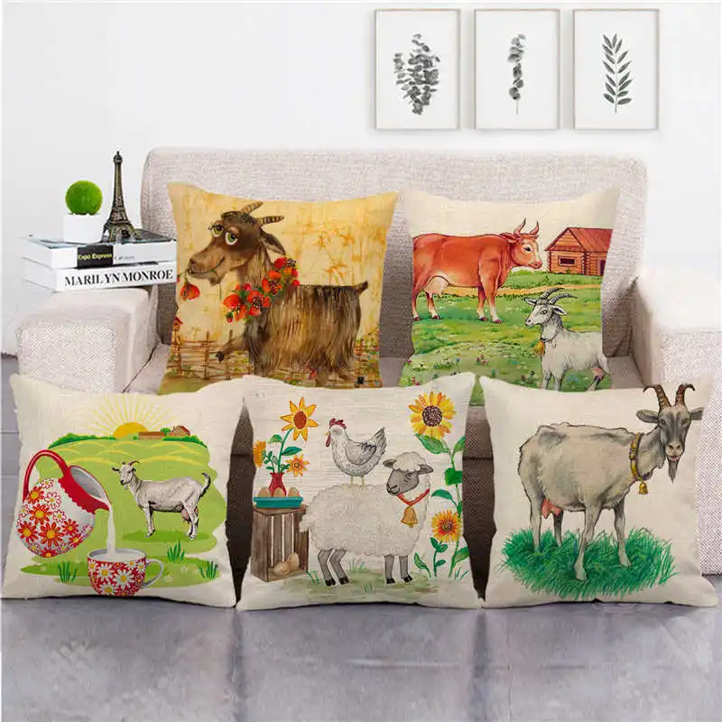 

Cute farm cow and sheep pillow case Animal linen pillowcase Linen cushion cover home decoration throw pillow covers 45x45cm