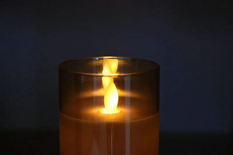 Conjunto de 3 velas a pilhas de cintilação do diodo emissor de luz 10 a cera de parafina de controle remoto chave movente do pavio pilar vela de vidro conjunto-cinza