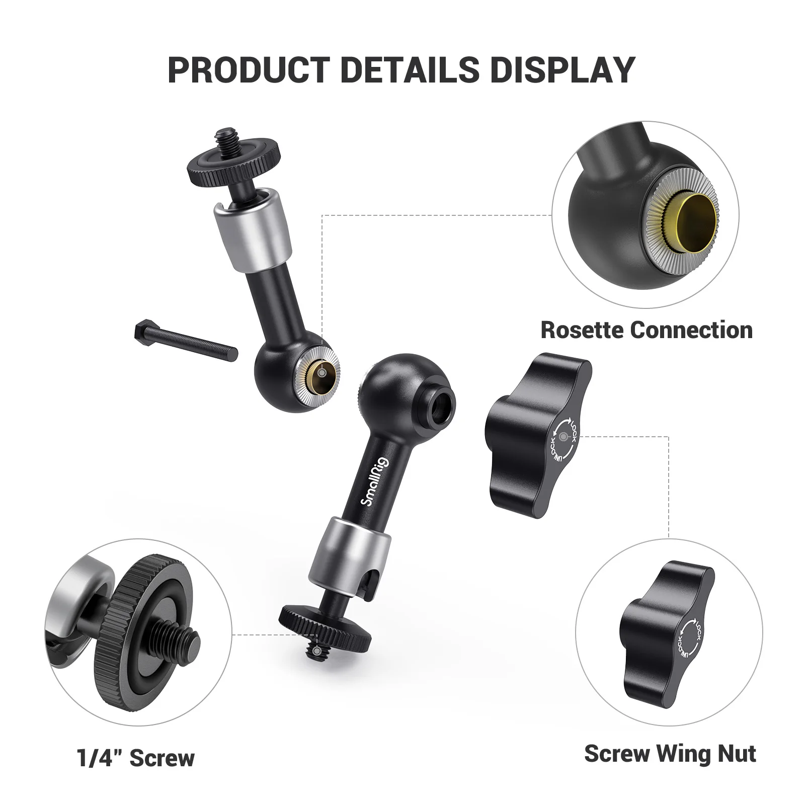 SmallRig-Bras ArtiBMO Magique à Friction Réglable de 5.5 Pouces, avec Vis à Filetage 1/4, pour Moniteur LCD DSLR/Lumière LED 2065B