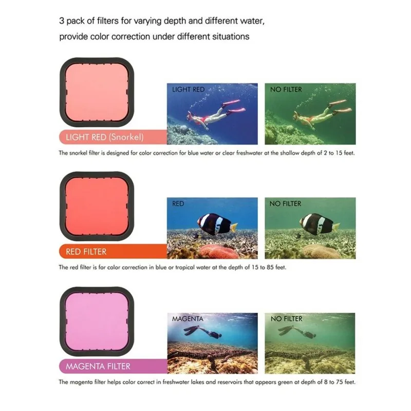 Diving Waterproof Housing Case with Dive Color Lens Filter Kit for GoPro Hero 8 Accessories red pink purple filter