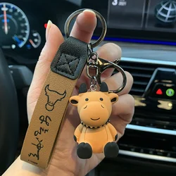 PVC Calf Metal Keychain Red Pink Yellow Blue Green Pendant Cute Bag Car Keyring Jewelry Lanyard Men Women Couple Gift
